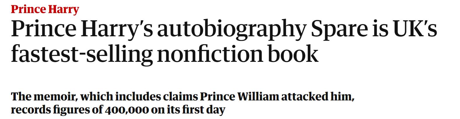 首日40万本！哈里回忆录刷新销量纪录！