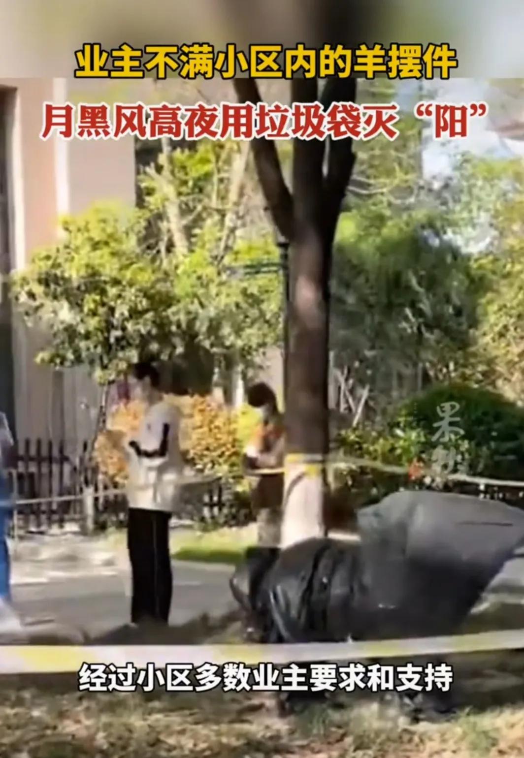 小区羊被套塑料袋,小区居民给羊摆件套塑料袋