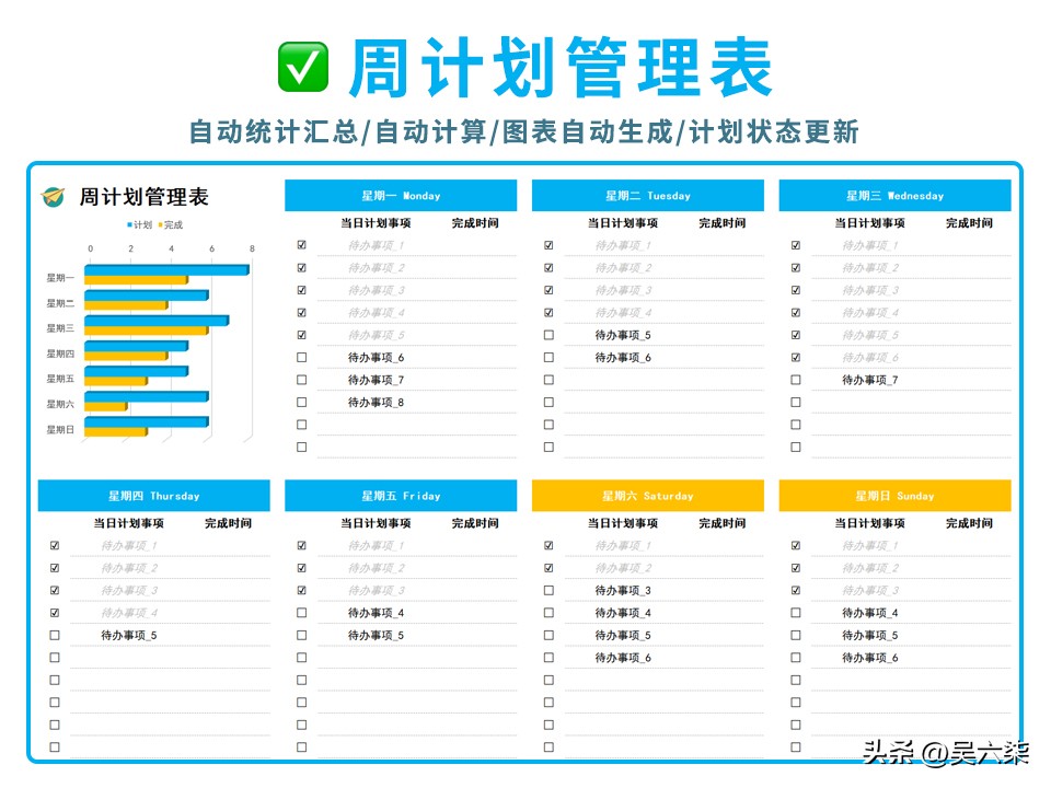 excel办公待办事项进度跟踪表,待办列表周计划模板