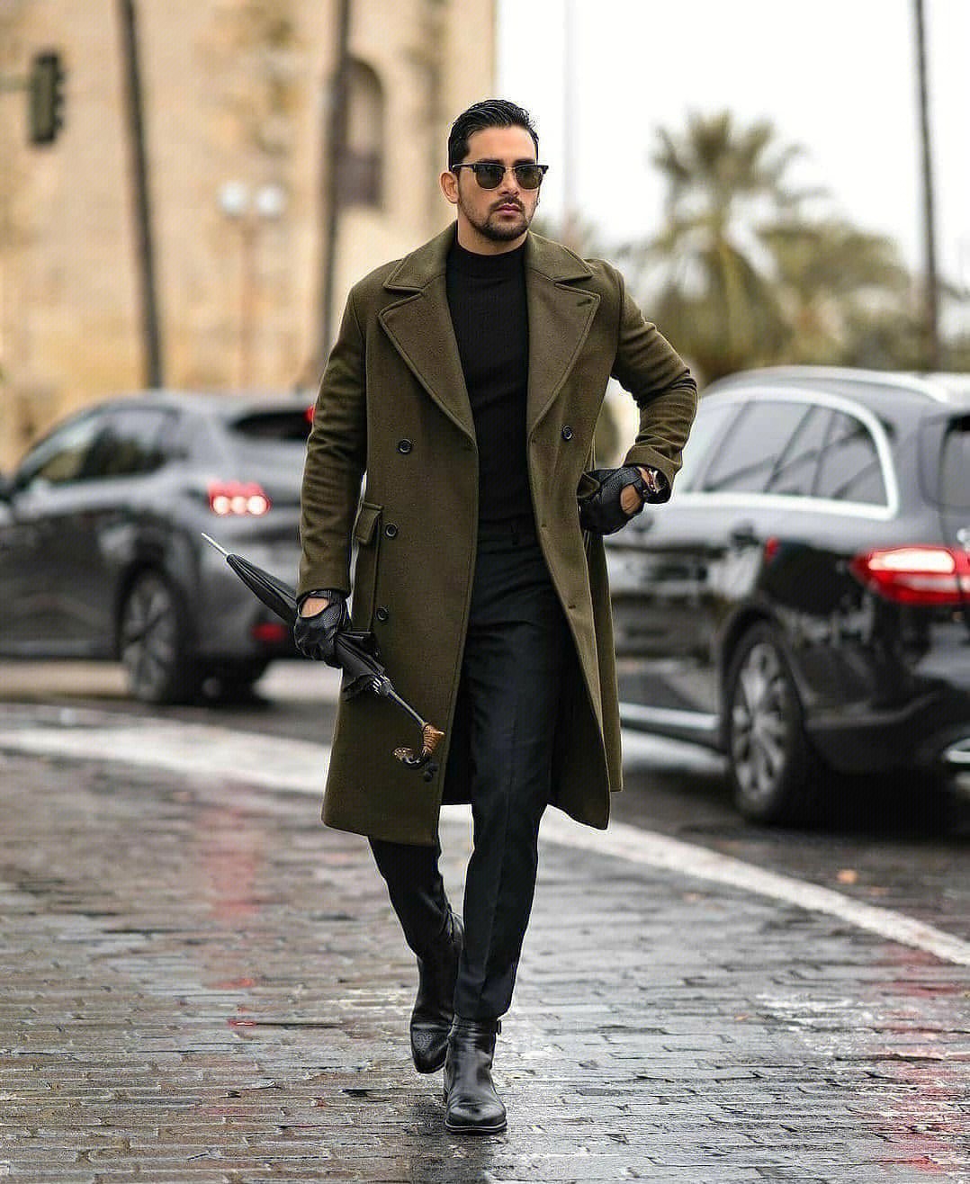 黄色成熟的毛呢大衣搭配,男人要想穿得酷