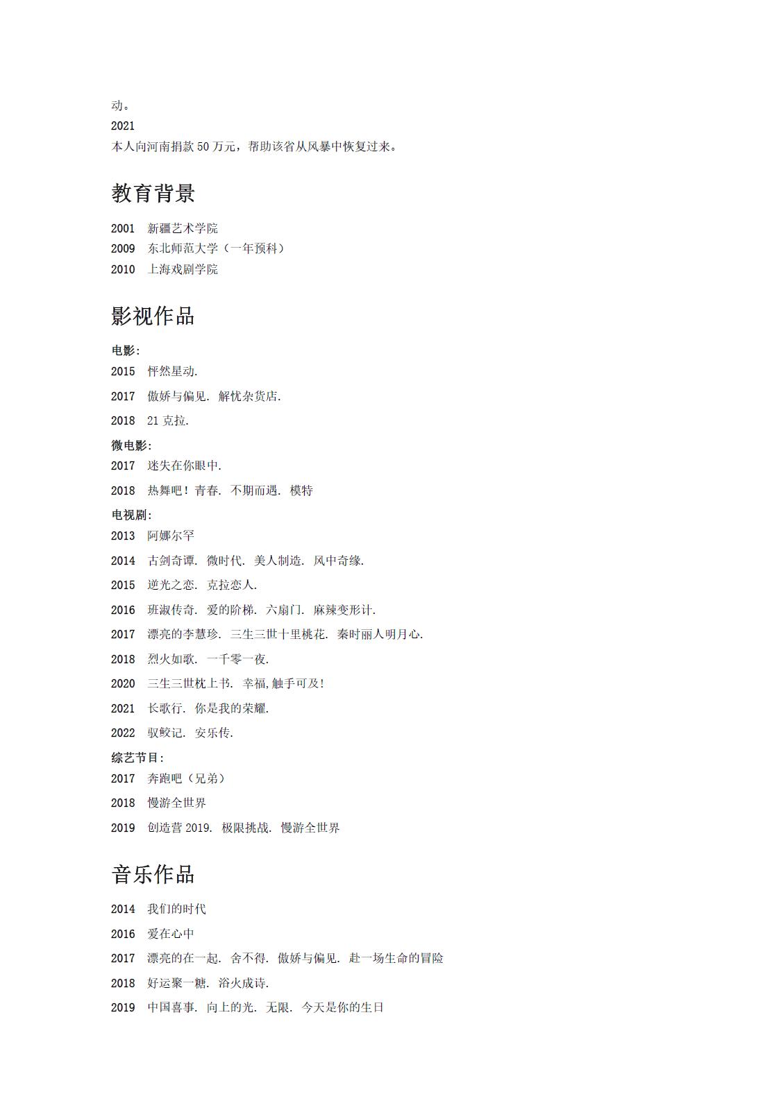 女演员迪丽热巴简历,迪丽热巴的简历