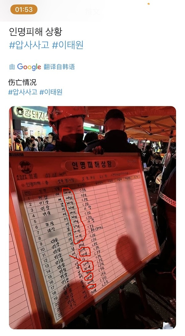 韩网再曝事故细节:死者多为20+岁瘦弱女孩,或因穿高跟鞋易跌倒