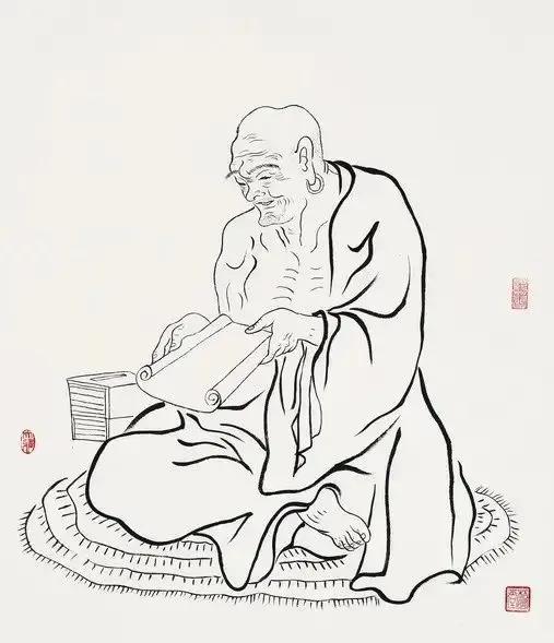 工笔白描罗汉图这线条美绝了,罗汉佛工笔白描图片