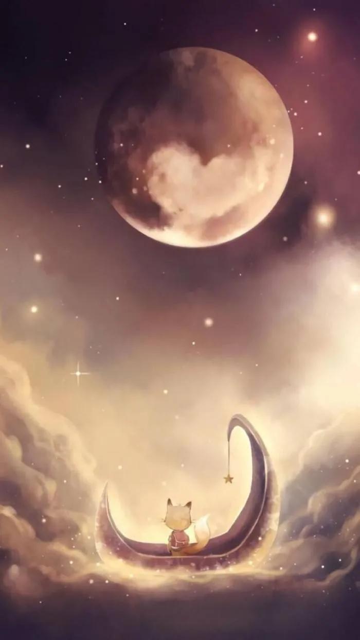 月亮与花唯美意境图高清壁纸,唯美月亮情侣手机壁纸