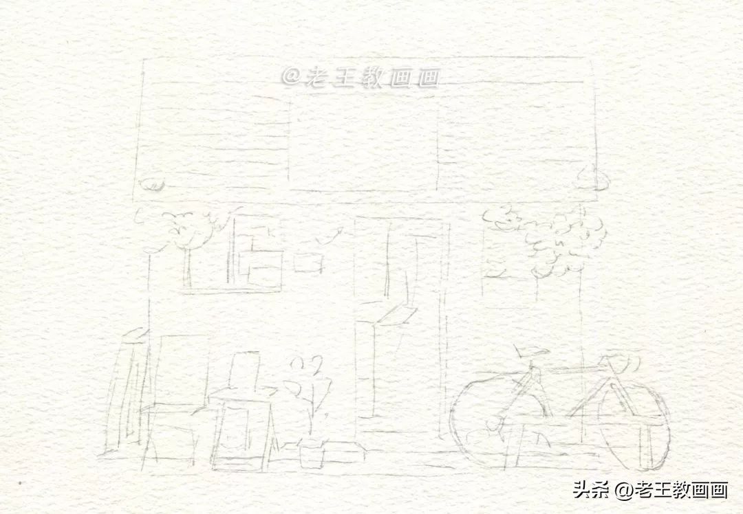 日式小屋水彩简单图片,烟雨系小清新森林水彩画