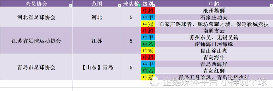 中国足协的会员协会,中国足协会员单位名单