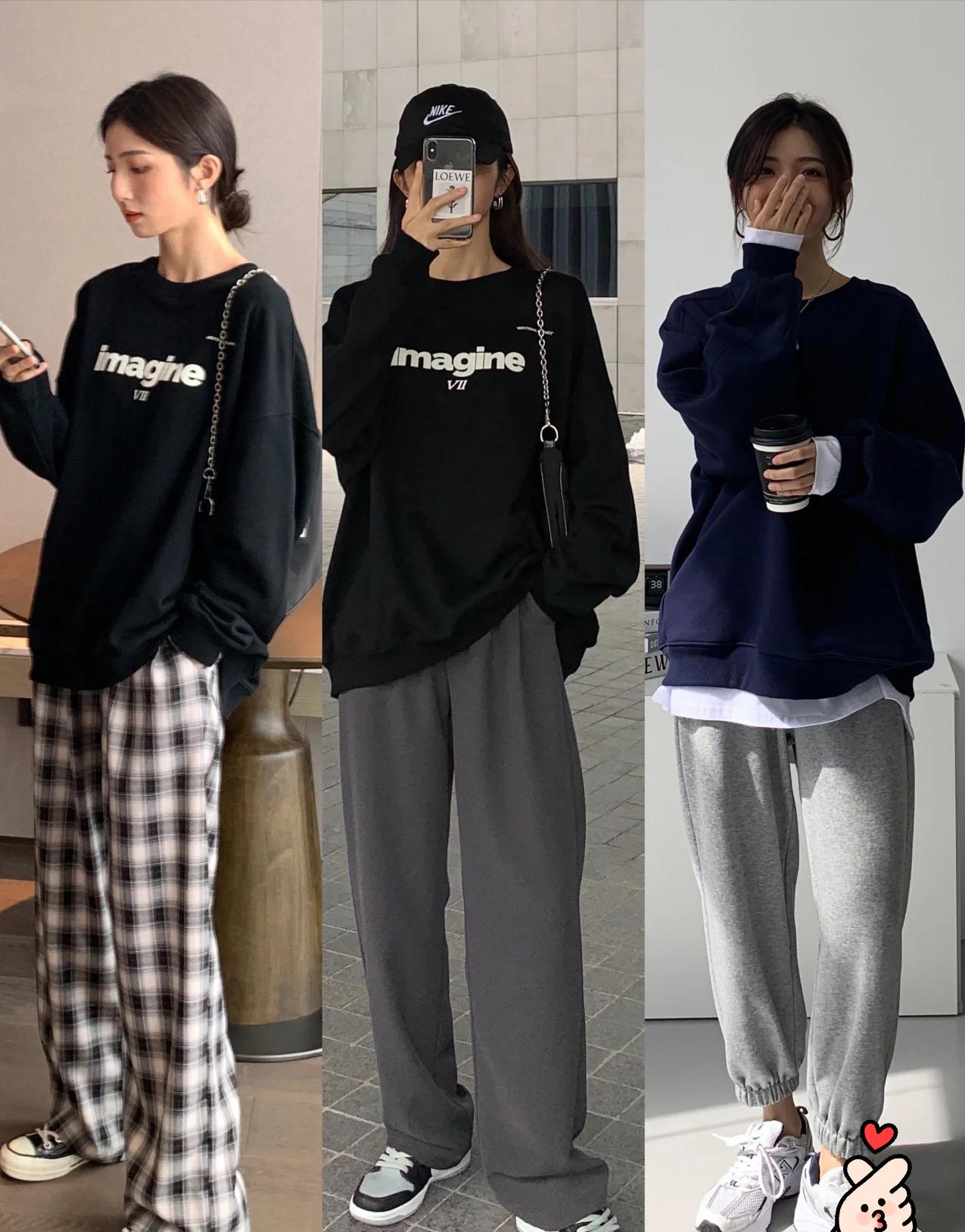 卫衣搭配阔腿裤的正确穿搭,新款宽松版卫衣搭配休闲裤美美哒