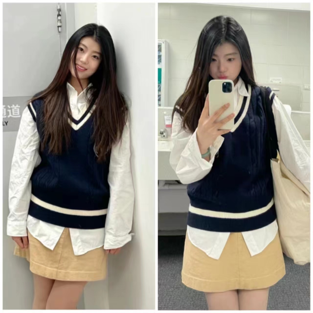 外穿洋气马甲搭格子衬衣,衬衫马甲叠穿什么外套