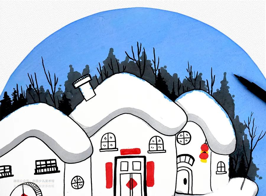 小鸭走在雪地上儿童画,儿童画雪景画法步骤