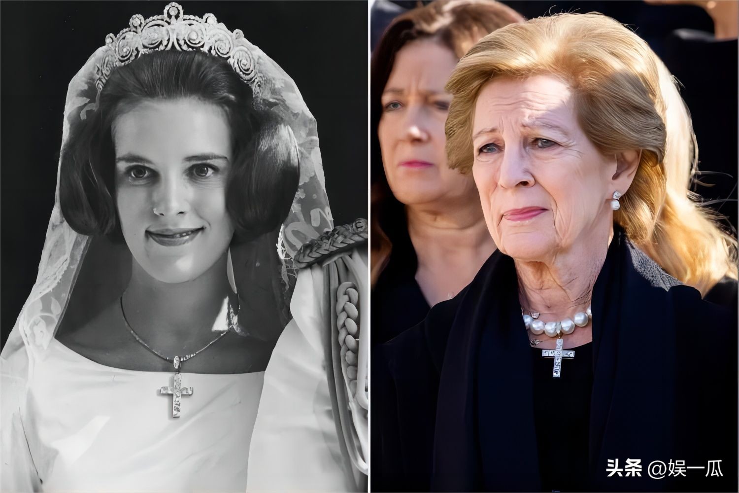 希腊王后安妮-玛丽在丈夫葬礼上佩戴特殊意义钻石十字架