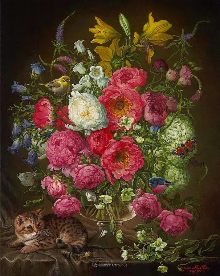 有关爱情的花鸟油画作品,北欧轻奢风格油画作品