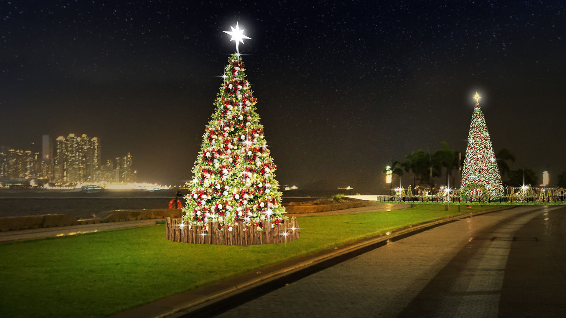 香港圣诞节打卡地超大圣诞树,香港圣诞氛围越来越浓了