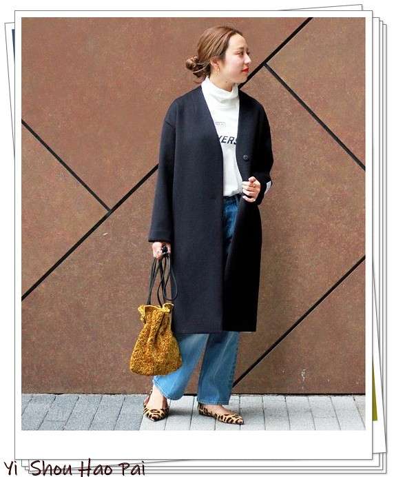 无领大衣薄款穿搭,无领冬季大衣搭配连帽衫