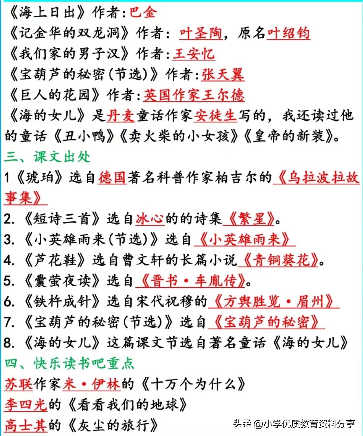 部编版四年级语文下册必背知识点,部编版语文四年级下册必背知识点