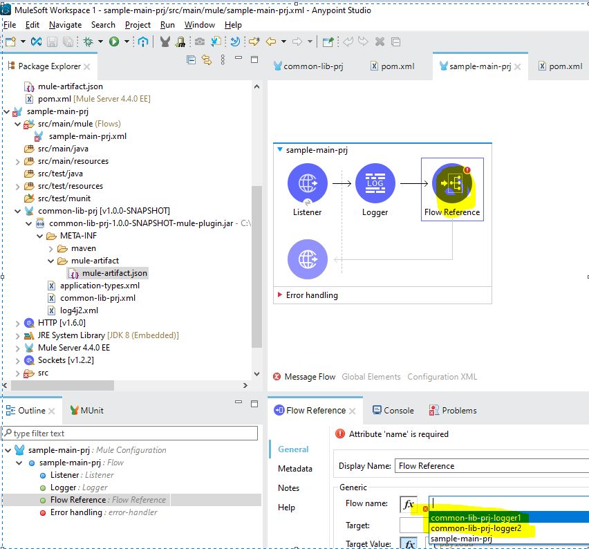 如何在Mule4中配置通用流程以重用通用功能