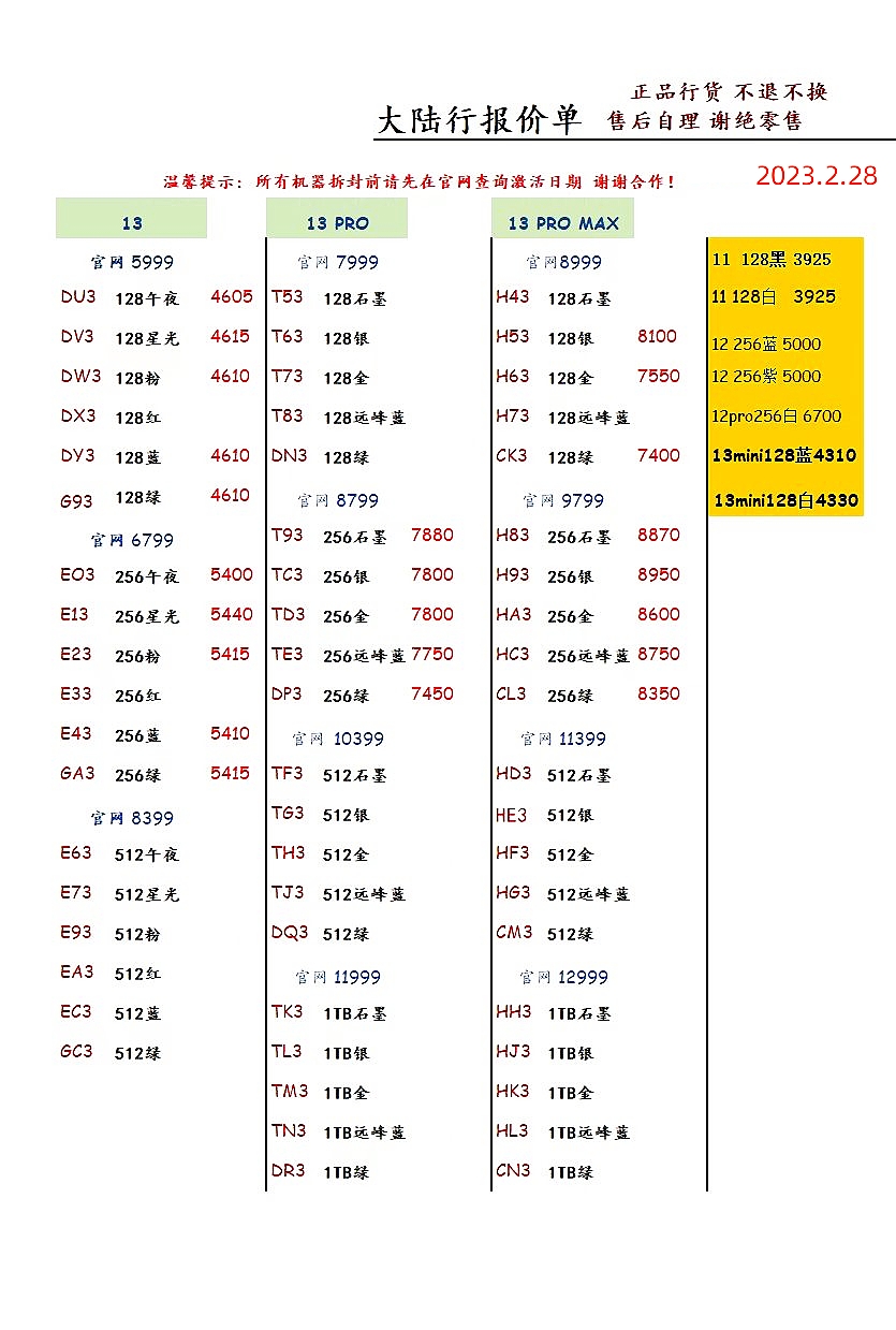 华强北手机报价单,华强北手机今日报价单