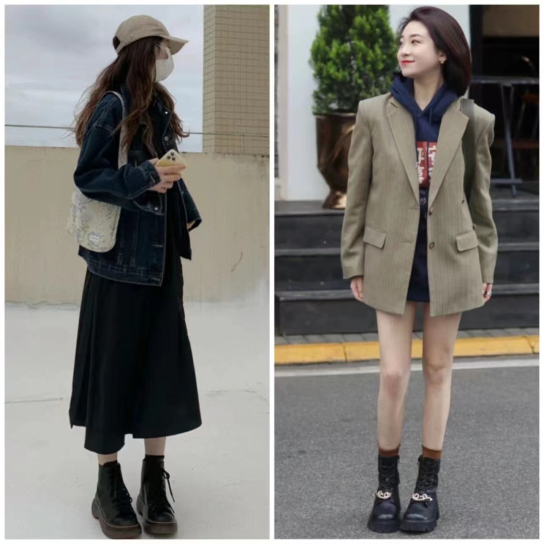 马丁靴的正确搭配图秋冬,穿长腿马丁靴配什么裤子好看