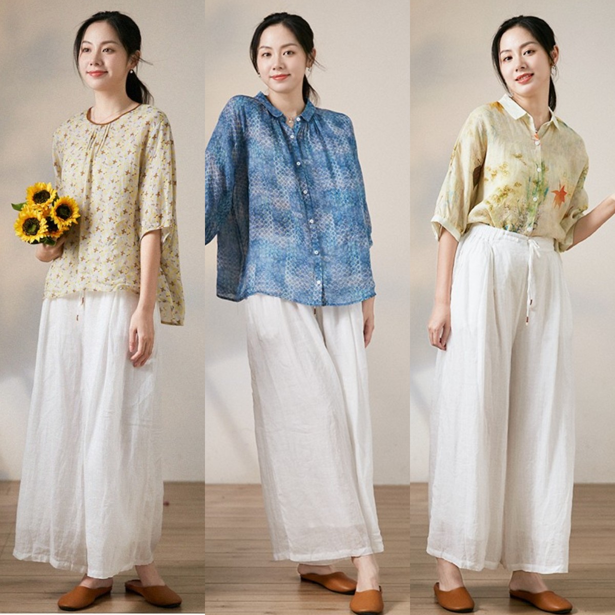 50岁中年女人穿阔腿裤,50岁女人穿阔腿裤搭配什么上衣