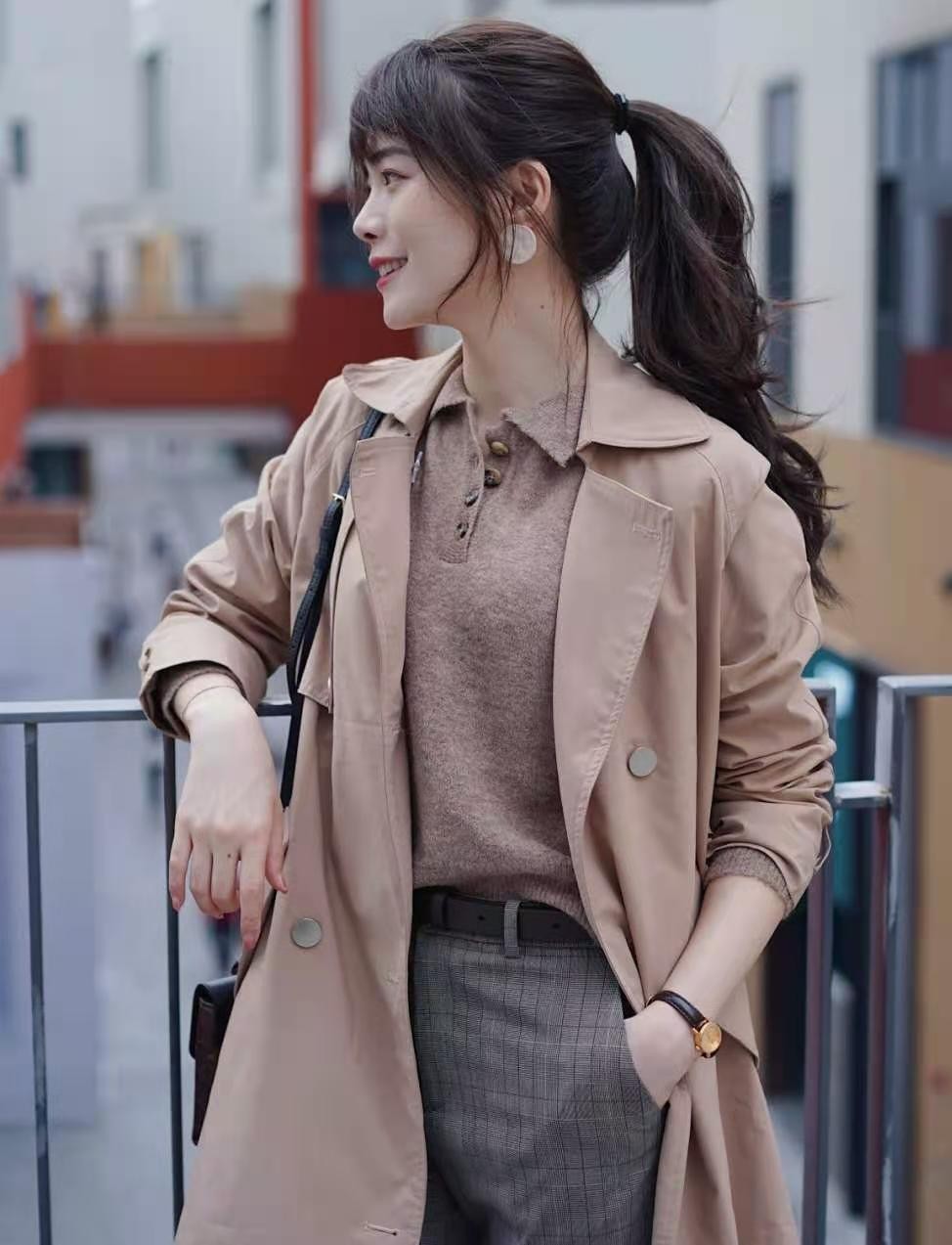 风衣里穿什么内搭好看,145-150矮个子粉色风衣雪纺内搭夏