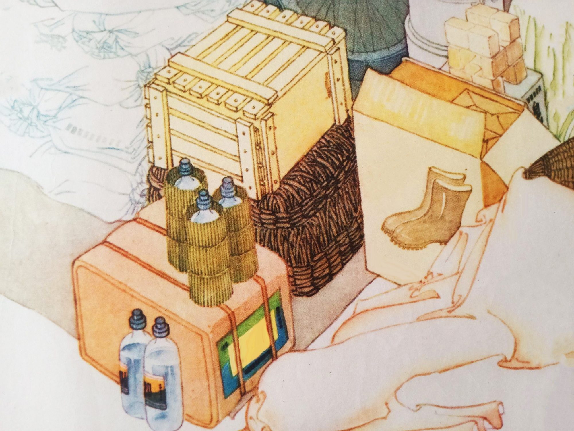 购销组服务到农村销售生活用品和生产物资，收购鸡蛋、辣椒的年画