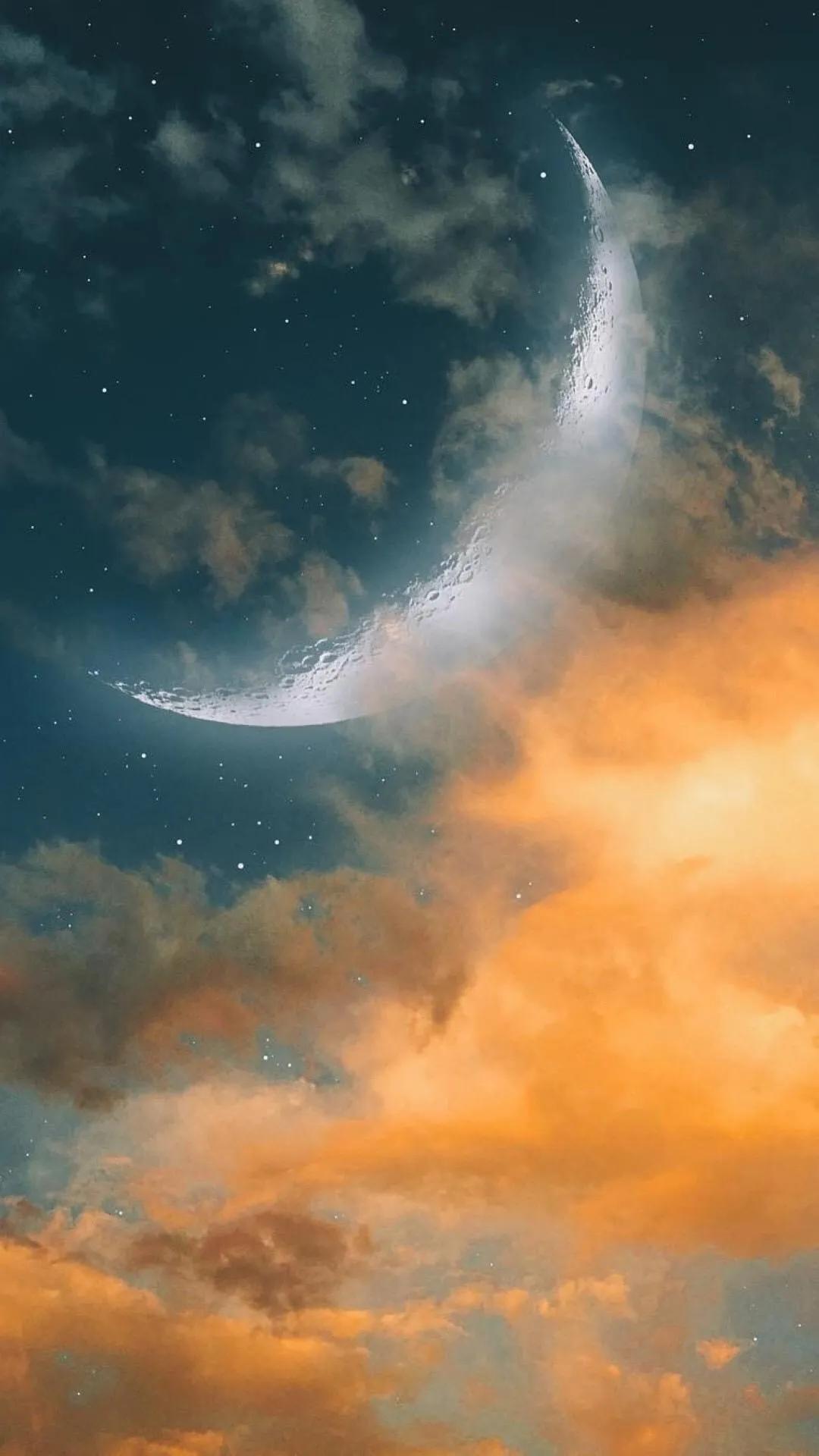 月亮与花唯美意境图高清壁纸,唯美月亮情侣手机壁纸