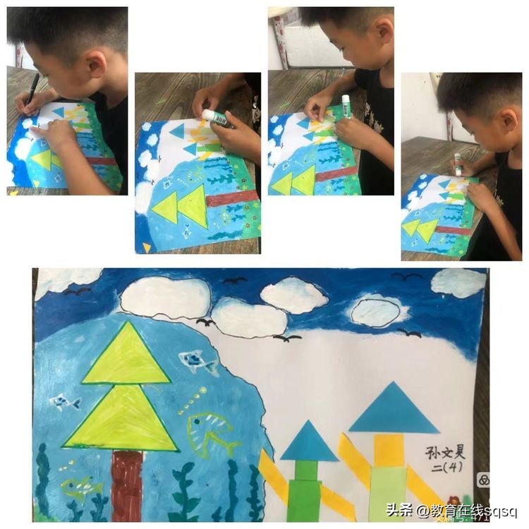 七巧板拼图美丽校园,七巧板拼贴画一年级