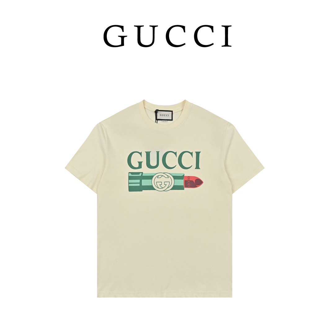 古驰gucci口红短袖,gucci猫头刺绣亮片短袖t恤