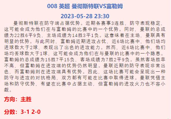 足球赛事曼联今日推荐,足球精选预测英超005热刺对阵曼联