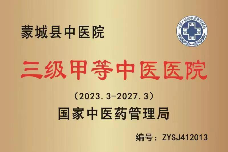 蒙城中医院三级,蒙城县三级甲等医院