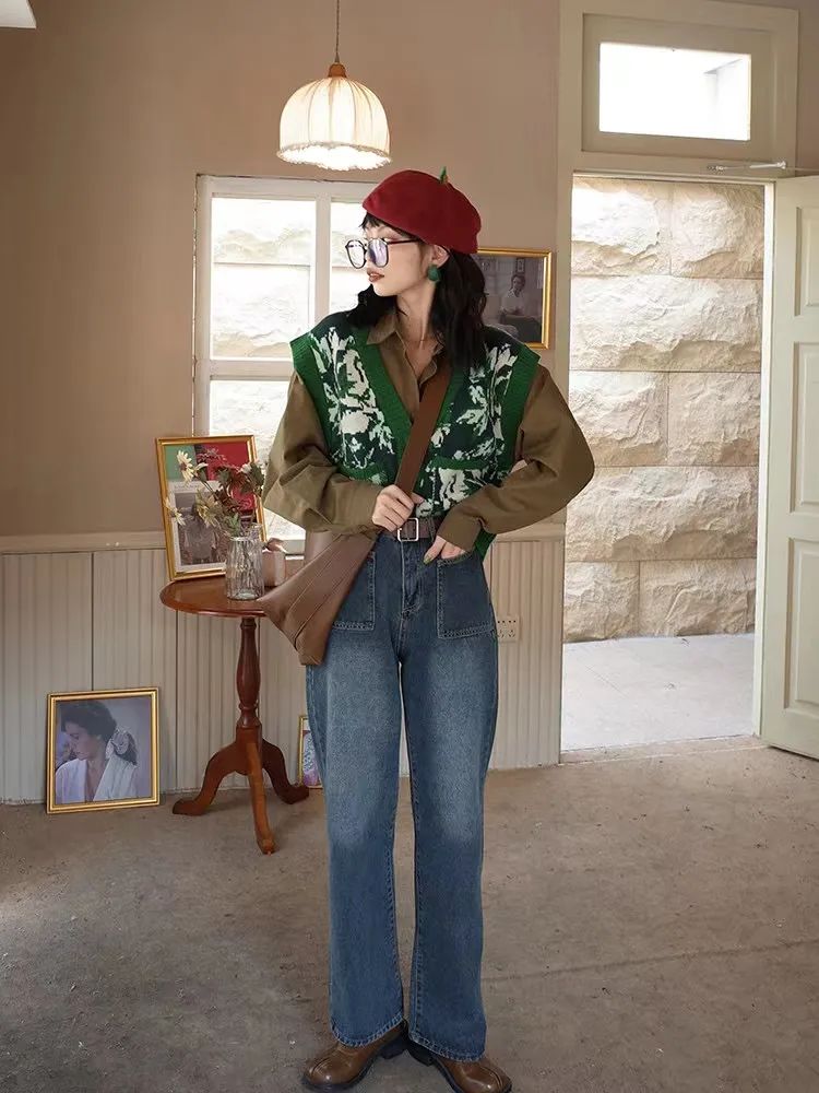 针织马甲棉麻衬衫,针织马甲衬衫下面怎么搭