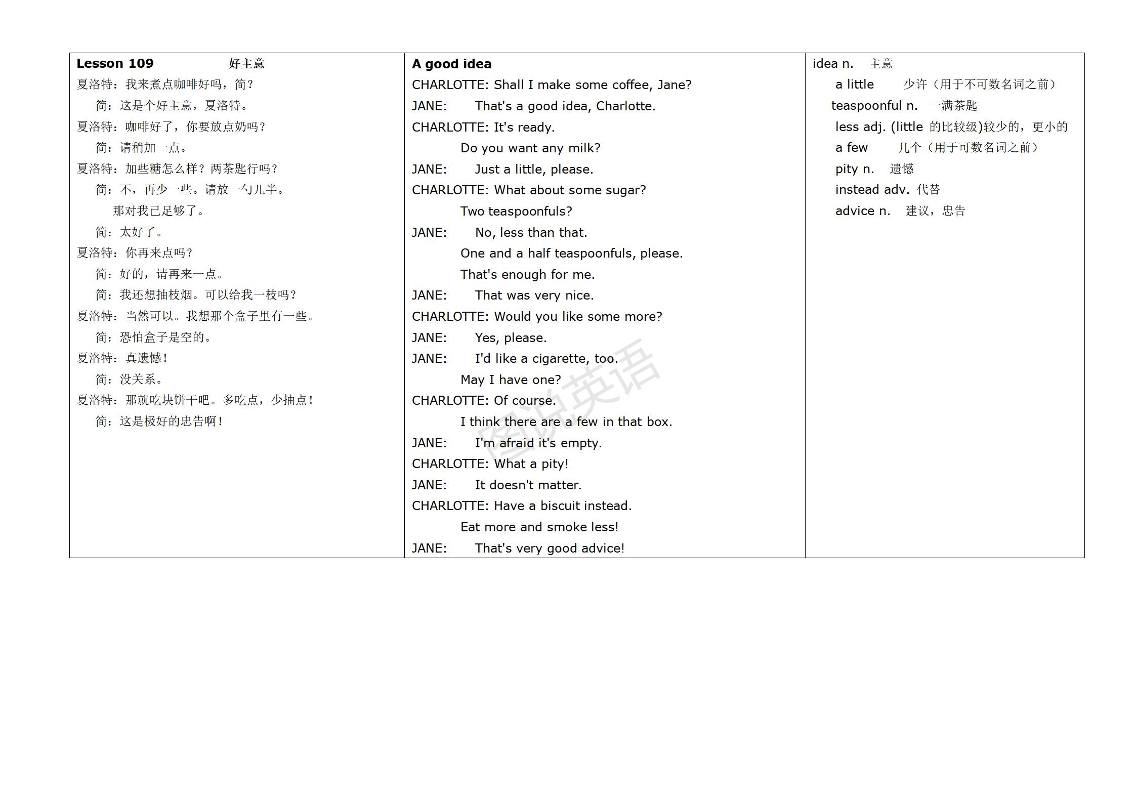 新概念英语第一册英汉互译,新概念英语入门级a版英汉互译