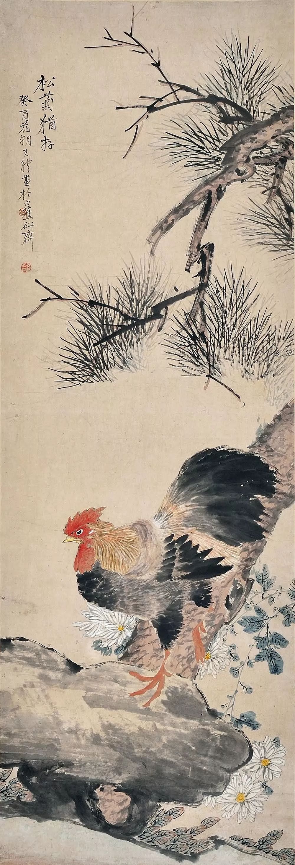 看吴昌硕画菊似乎感觉到秋风,王礼的国画作品欣赏