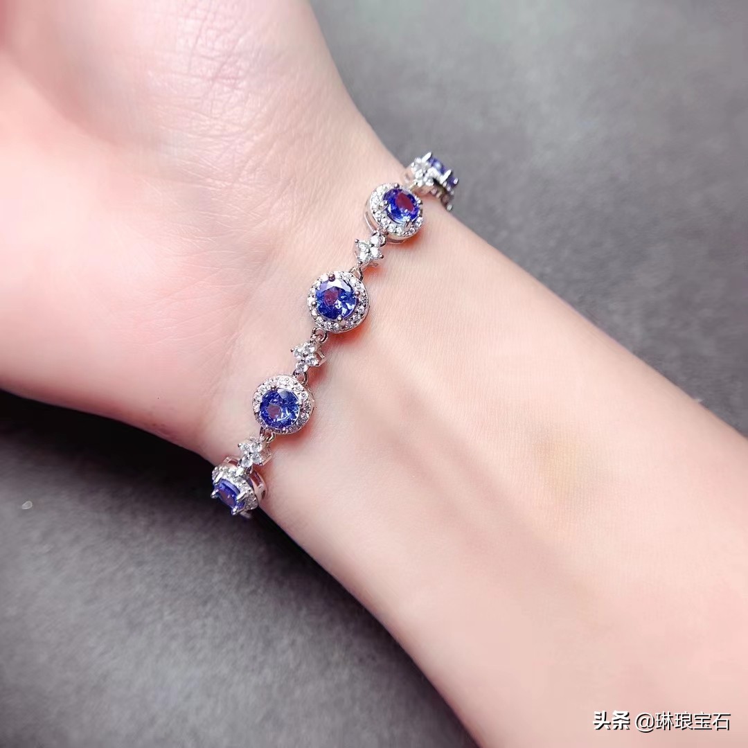 1克拉莫桑石手链s925,s925银天然坦桑石水滴手链