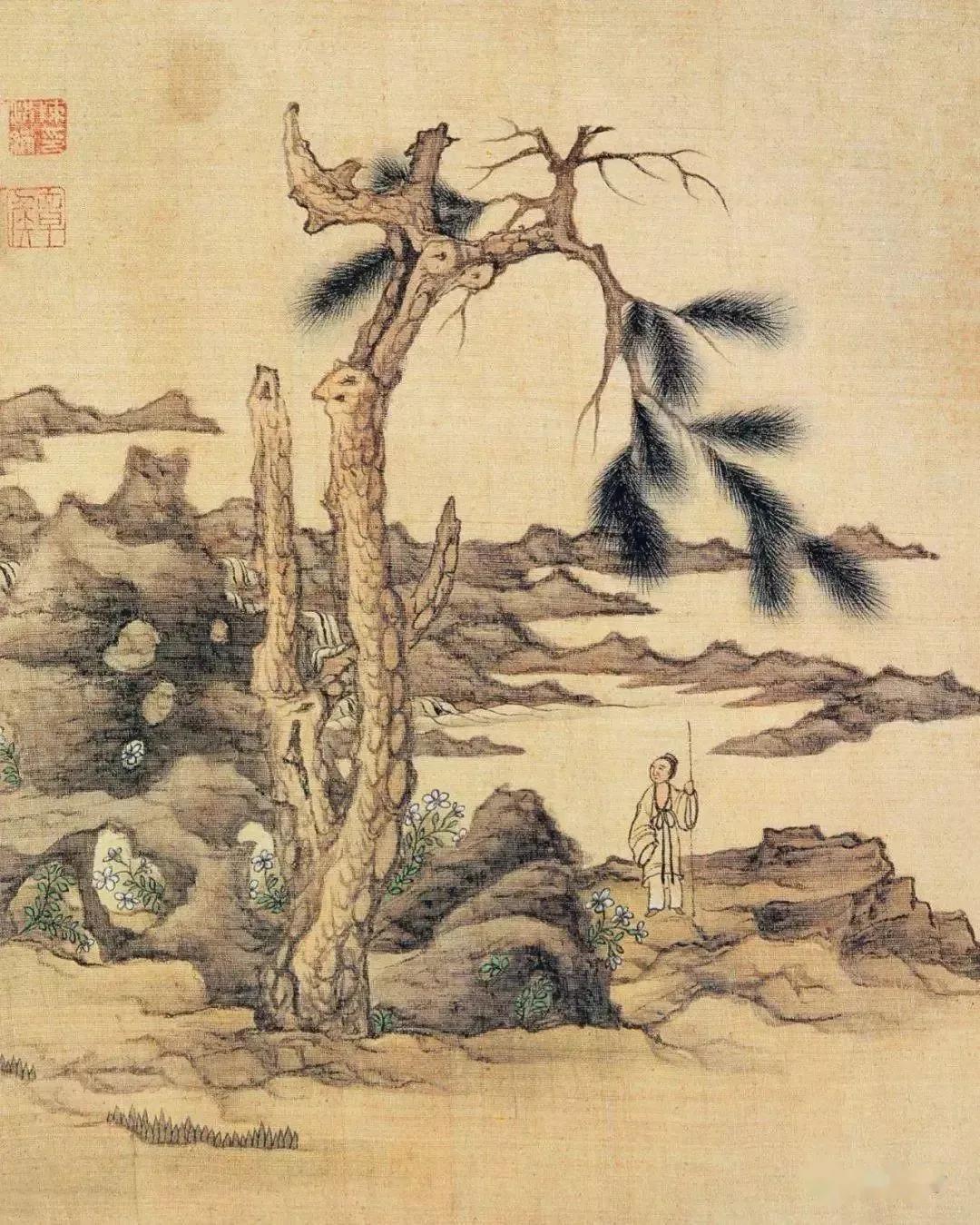 明陈洪绶人物山水花鸟册,陈洪绶明山水高士花鸟册页