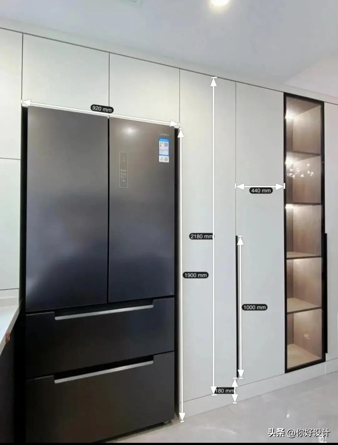 冰箱柜一体效果图预留尺寸,海尔双开门冰箱尺寸一览表