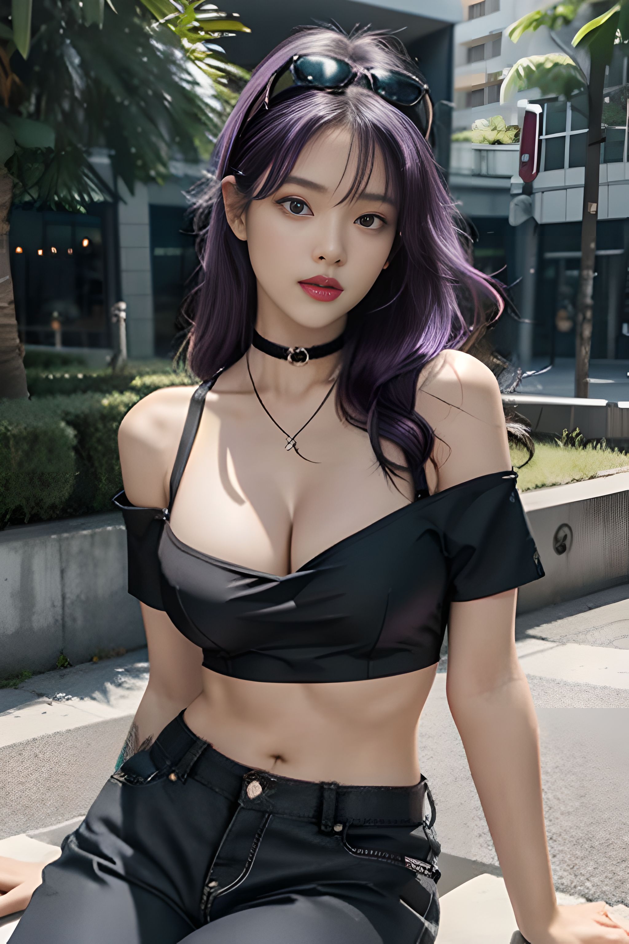 吊带上衣和紧身裤子拉丁舞服,黑色吊带背心蓝色紧身裤