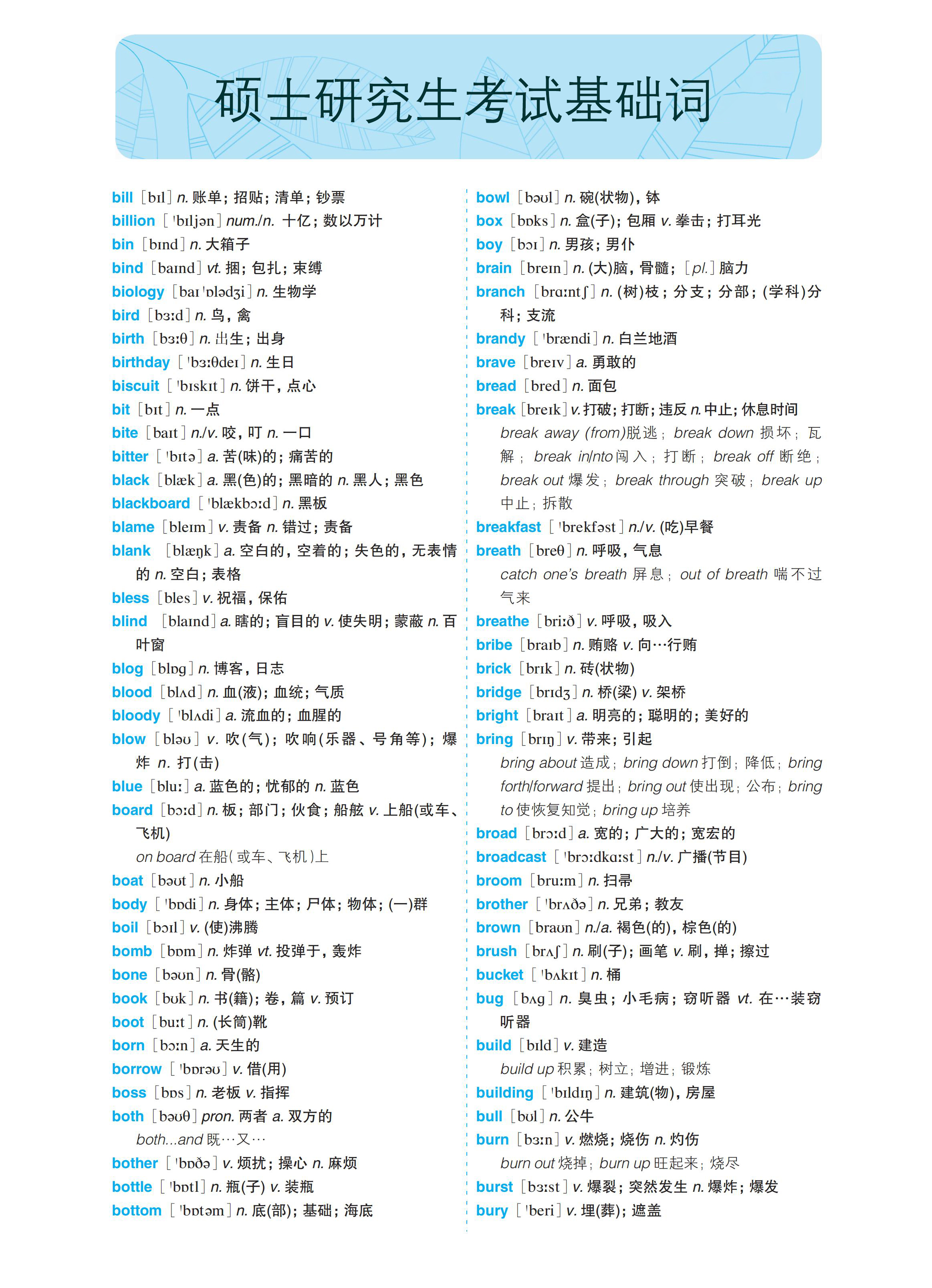 2022年硕士研究生英语考试基础单词36-4