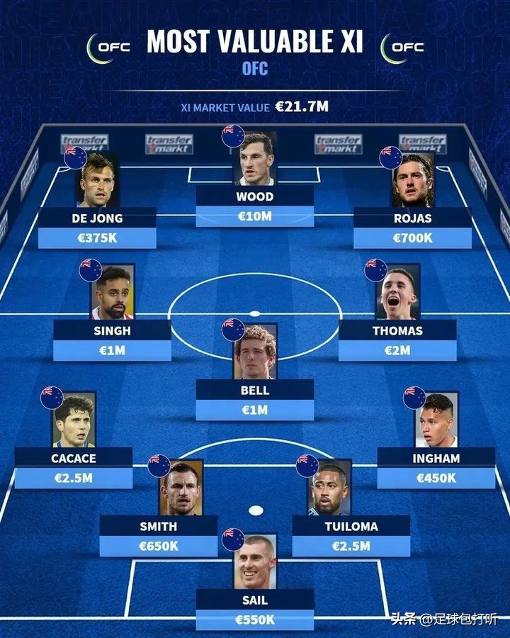 每个大洲总身价最高的一套阵容