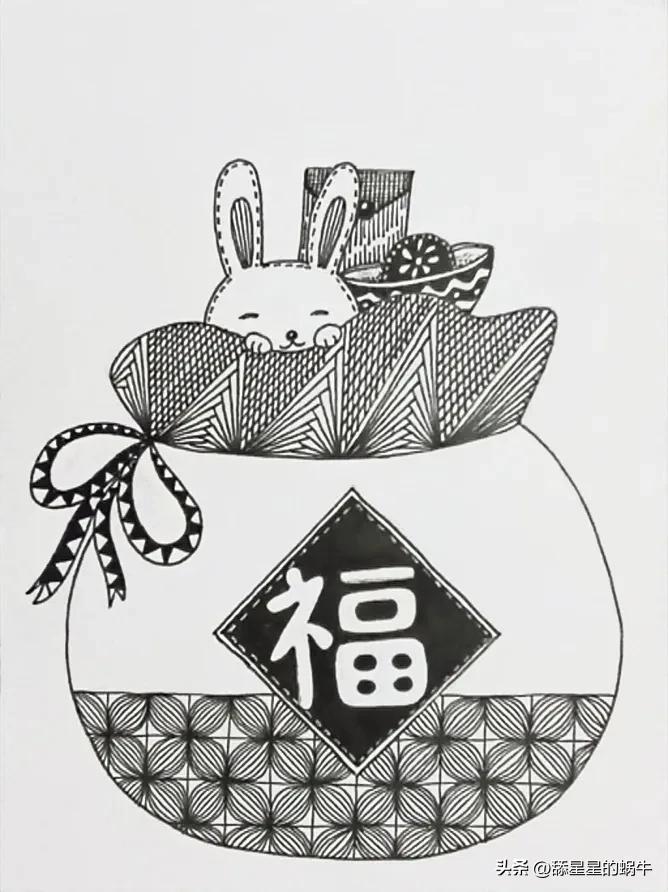 福袋线描稿黑白,福袋如何画彩铅画好看