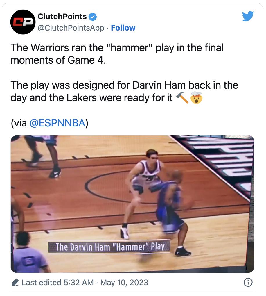 真碰到专业！勇士最后一攻正是汉姆“成名”战术，浓眉防空气成功