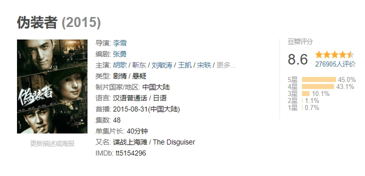 10年之内最好的谍战剧排名,近3年最好评的谍战剧排名