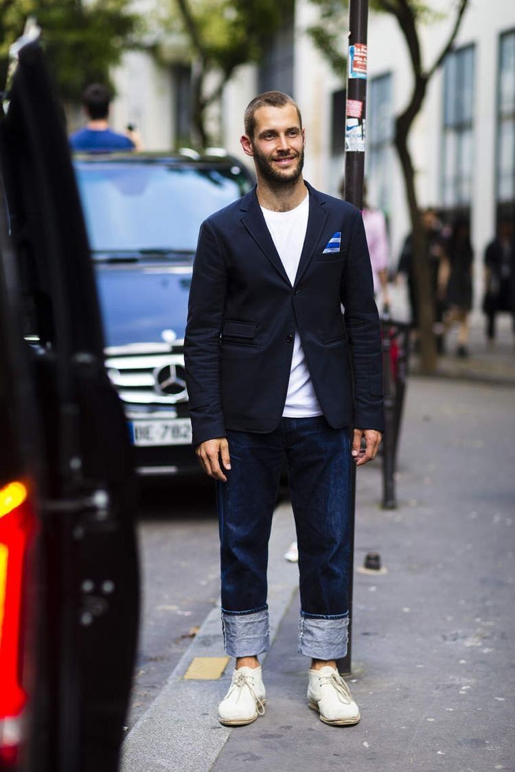 西装牛仔裤男生高质量,西装牛仔裤这样穿时髦洋气又高级