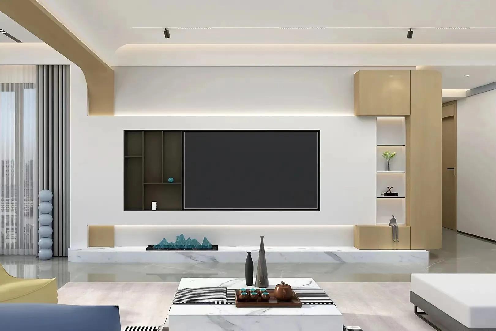 美式电视背景墙石膏线造型尺寸,岩板电视背景墙一般设计尺寸比例