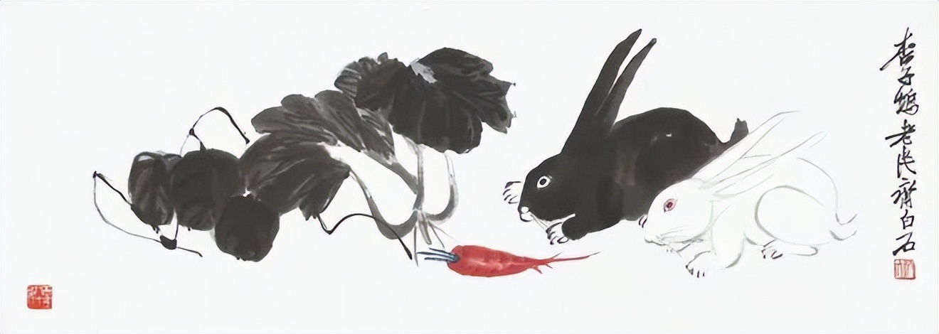 齐白石笔下富贵的牡丹,齐白石写意兔子