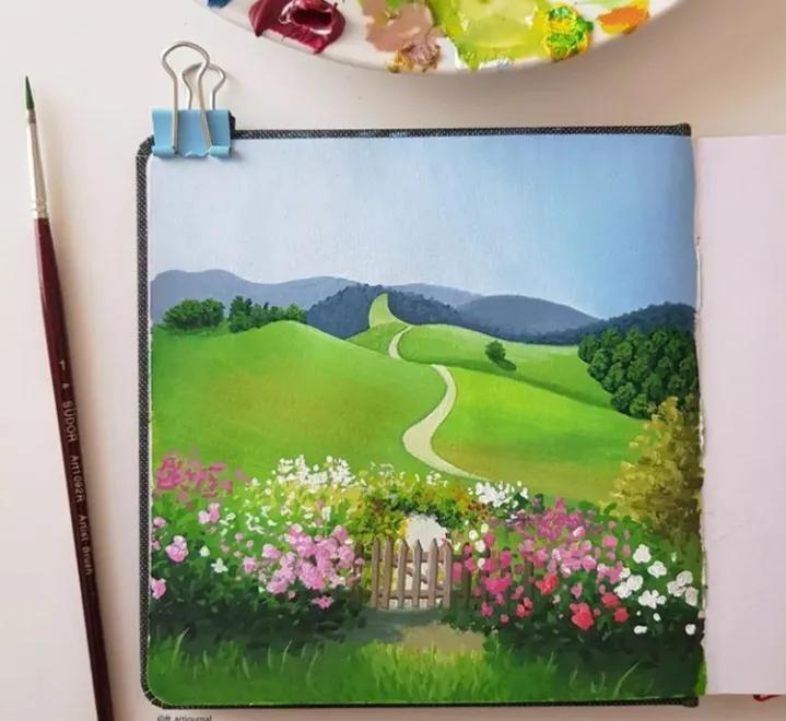 简单好看的画星空大海水粉,如何画简单的植物水粉颜料画