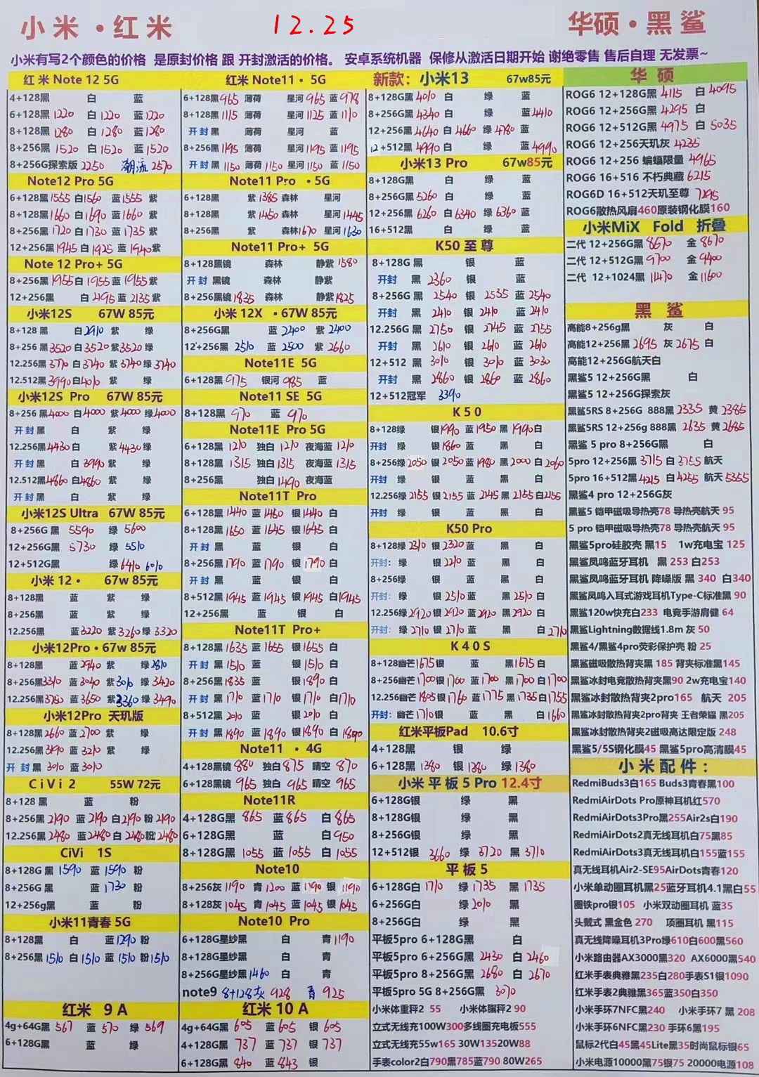 华强北二手手机报价单,华强北远望手机最新报价单