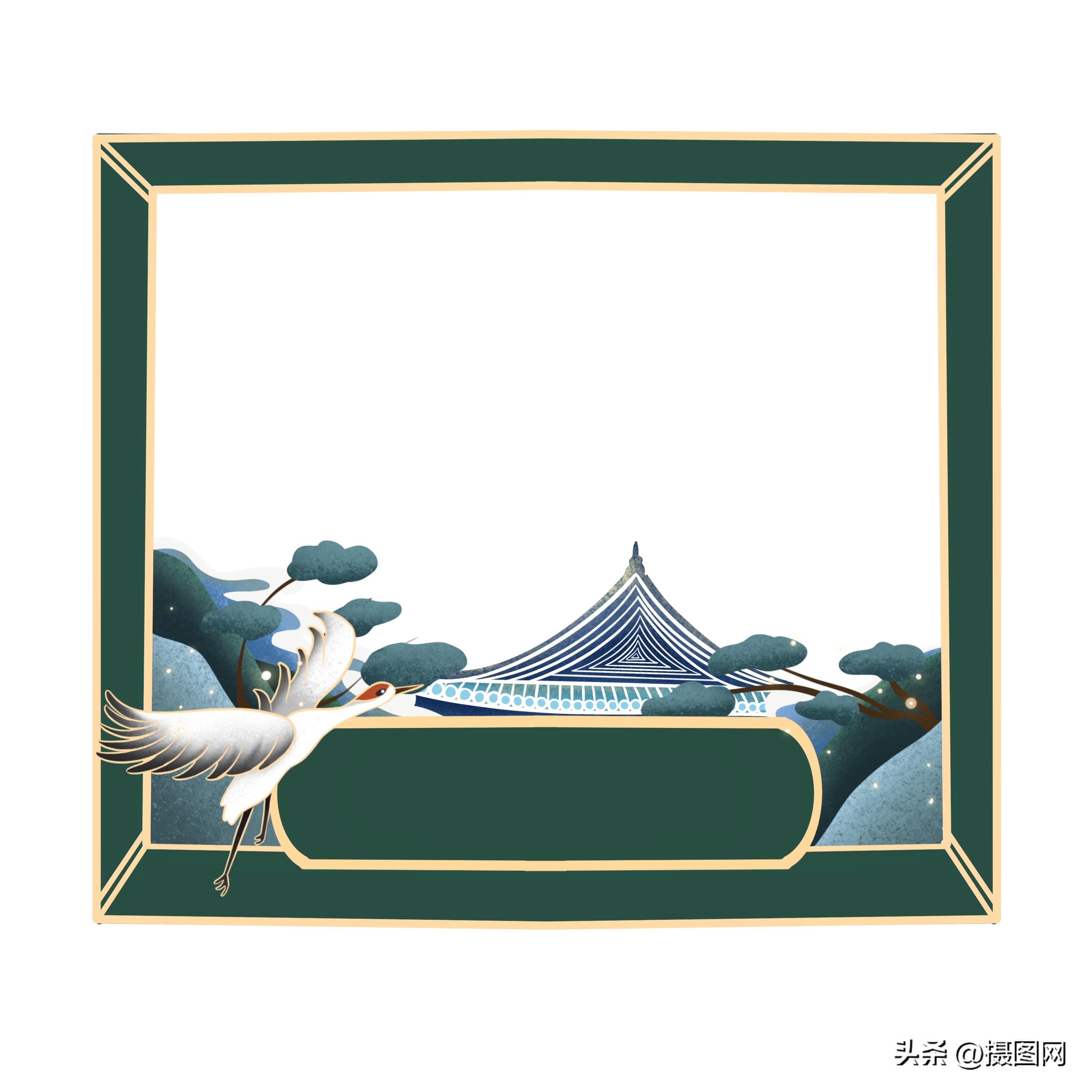 金色中国风边框素材免抠图图文,中国风透明动态免抠边框素材图片