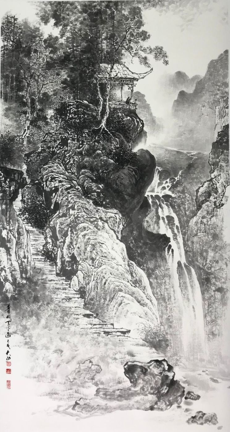 仁山智水山水画,仁山智水书法作品