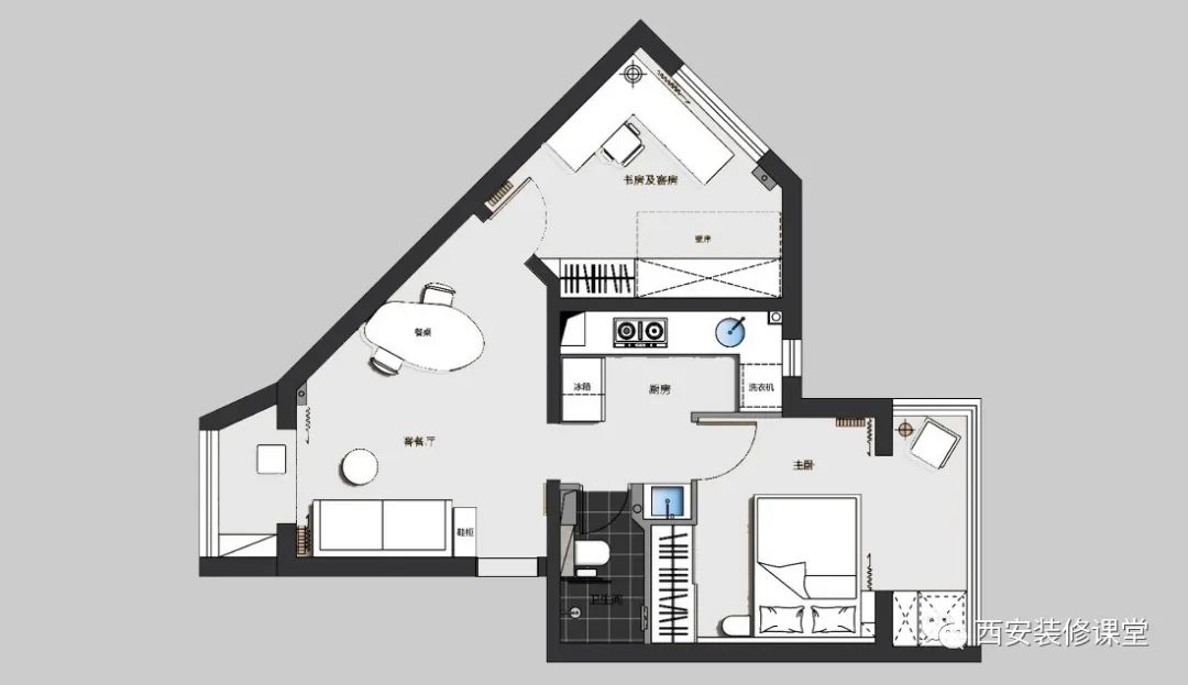 套内70多平小三房装修黑白灰,高级感老房翻新布局