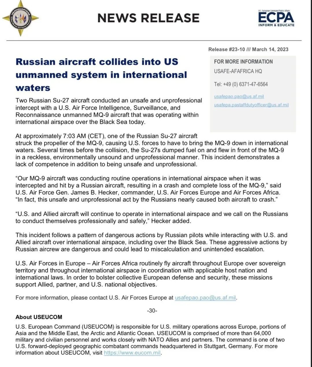 美俄军舰撞击视频,俄战机与美无人机黑海上空相撞